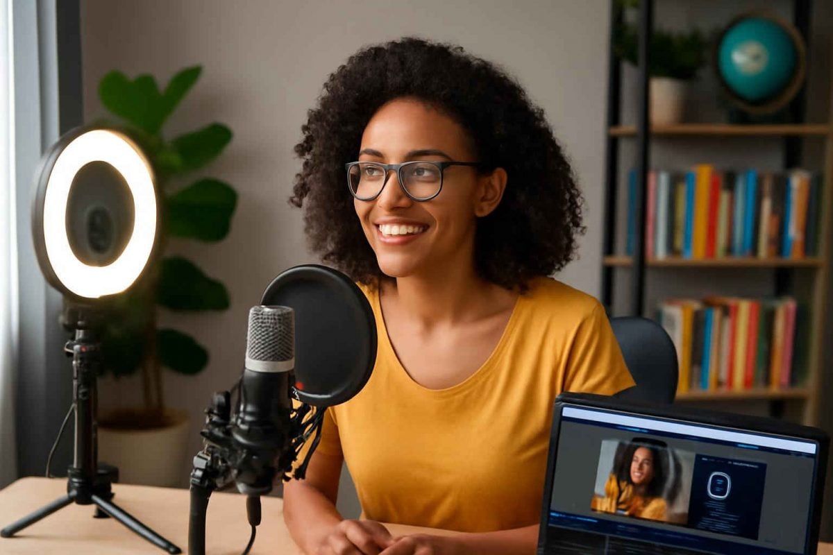 Como configurar um home studio para professores: microfone condensador, webcam e ring light