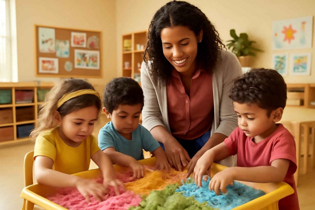 Caixa sensorial de areia cinética para crianças com TDAH e dislexia