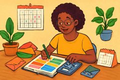 Professor organizando checklist financeiro para férias escolares