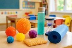 Kit de mindfulness sensorial com materiais táteis e visuais para crianças com TDAH e dislexia