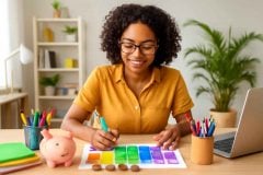 Professor anotando valores no caderno para o Desafio de 52 Semanas de Poupança