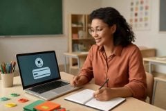 Professor planejando aulas com apoio de inteligência artificial em ambiente pedagógico digital