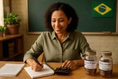 Professor organizando reserva de oportunidade e planejamento financeiro em uma mesa de trabalho