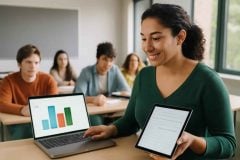 Professor comparando Mentimeter e Google Forms para avaliação formativa em sala de aula