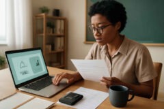 Professor analisando planejamento financeiro e decidindo entre aporte automático e manual para investir com constância