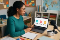 Professor comparando Canva, PowerPoint e Google Slides para criar aulas visuais com mais eficiência