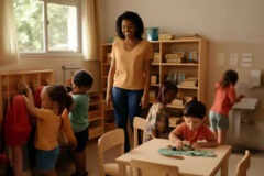 Crianças desenvolvendo autonomia na Educação Infantil durante a rotina da sala com apoio visual e organização do espaço